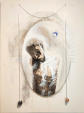 Christ de Rodez-2025-75x56cm-Aquarelle,crayon,gouache,pastel, perles et mika sur carton