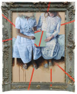 Traits communs-2024-82 x 64 cm-cadre ancien et actylique sur panneau